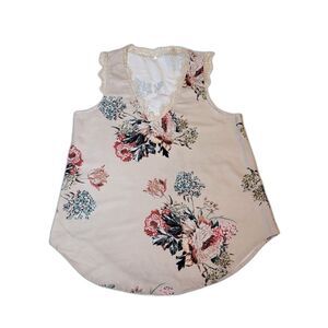 Women’s Sleeveless V-Neck Peach Floral Silky Lace Top Size M